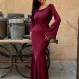 Velira Maxi Dress Bordo / XS Ilgomis rankovėmis maksi suknelė