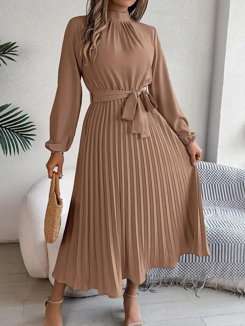 Velira Maxi Dress Chaki / S Plisuota Midi Suknelė su Diržu