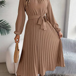 Velira Maxi Dress Chaki / S Plisuota Midi Suknelė su Diržu