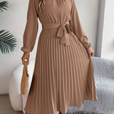 Velira Maxi Dress Chaki / S Plisuota Midi Suknelė su Diržu