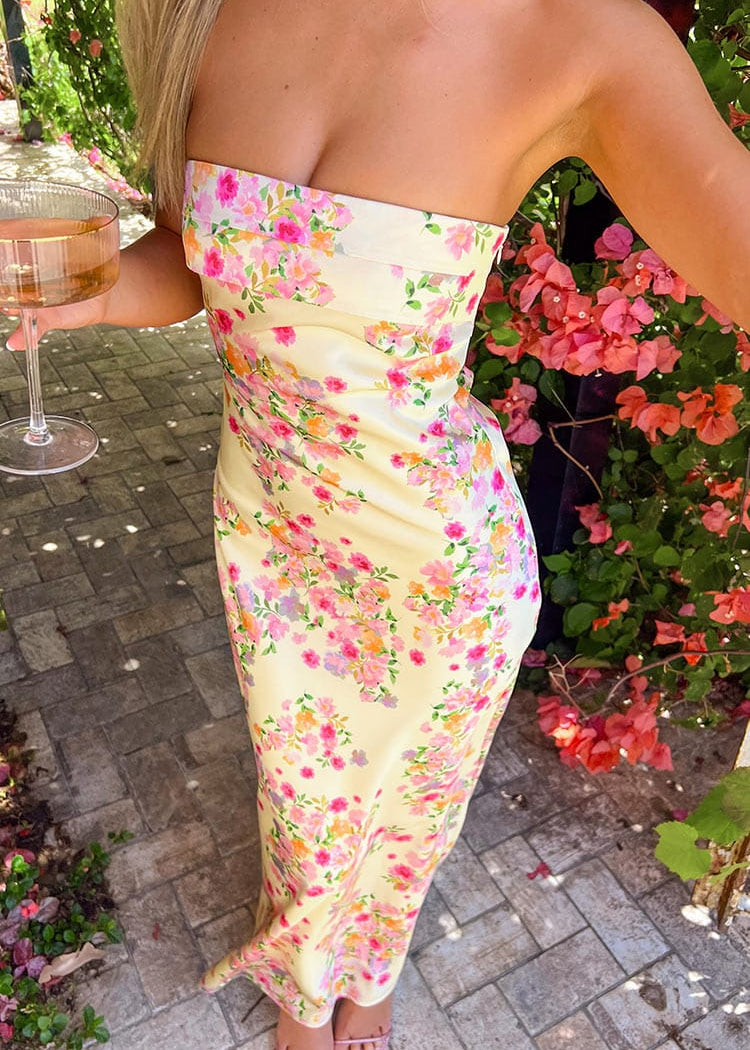 Velira Maxi Dress Gėlių / S Geltonas Vasaros Žydėjimo Maxi Suknelė