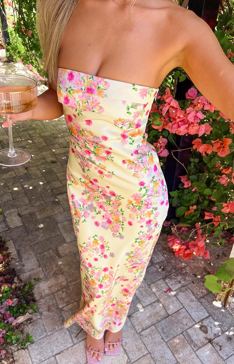 Velira Maxi Dress Gėlių / S Geltonas Vasaros Žydėjimo Maxi Suknelė