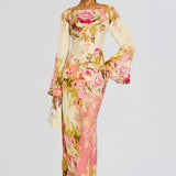 Velira Maxi Dress Gėlių varpo rankovėmis vakarinė suknelė