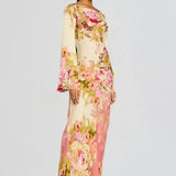 Velira Maxi Dress Gėlių varpo rankovėmis vakarinė suknelė
