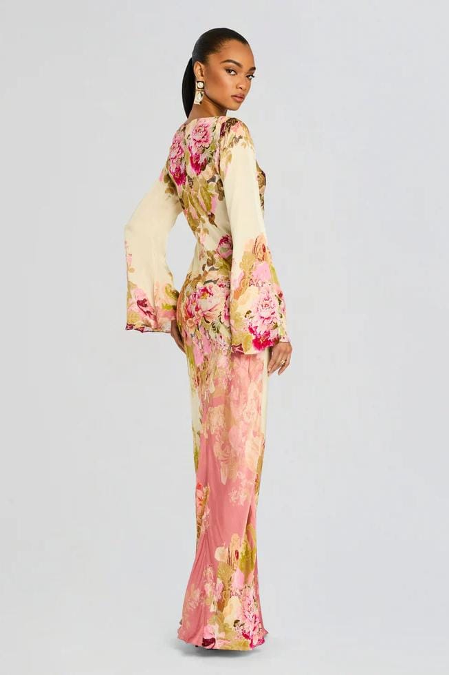 Velira Maxi Dress Gėlių varpo rankovėmis vakarinė suknelė