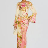 Velira Maxi Dress Gėlių varpo rankovėmis vakarinė suknelė