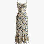 Velira Maxi Dress Gėlių vasaros nakties spaghetti dirželių maksi suknelė su raukšlėtu priekiu