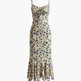 Velira Maxi Dress Gėlių vasaros nakties spaghetti dirželių maksi suknelė su raukšlėtu priekiu