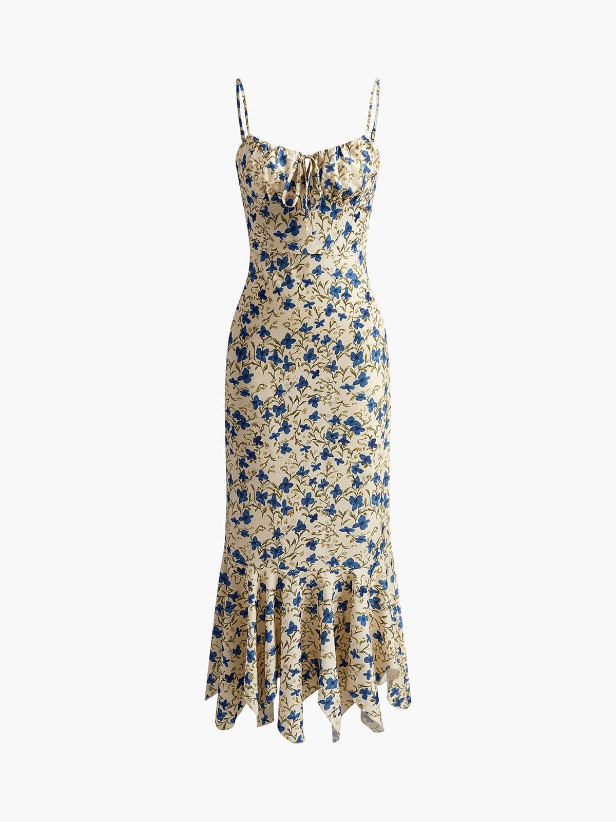 Velira Maxi Dress Gėlių vasaros nakties spaghetti dirželių maksi suknelė su raukšlėtu priekiu