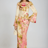 Velira Maxi Dress Gėlių / XS Gėlių varpo rankovėmis vakarinė suknelė