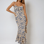 Velira Maxi Dress Gėlių / XS Gėlių vasaros nakties spaghetti dirželių maksi suknelė su raukšlėtu priekiu
