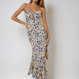 Velira Maxi Dress Gėlių / XS Gėlių vasaros nakties spaghetti dirželių maksi suknelė su raukšlėtu priekiu