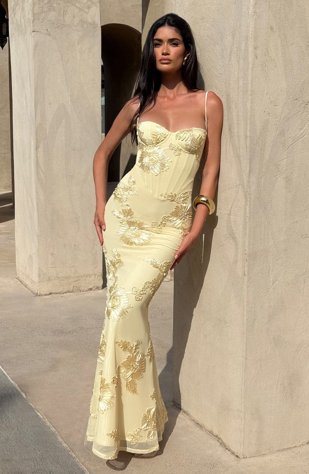Velira Maxi Dress Gėlių žakardo korseto maksi suknelė