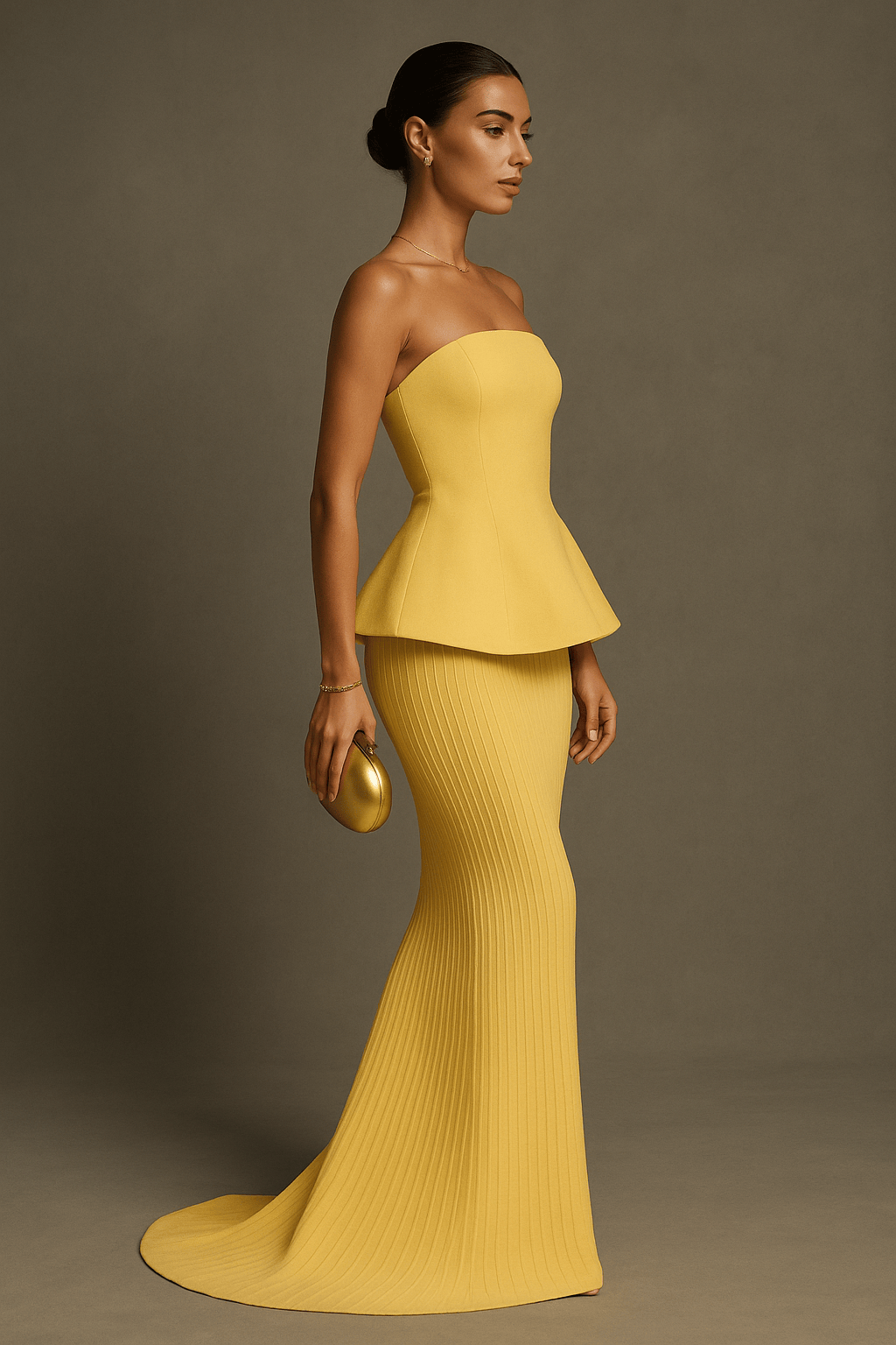 Velira Maxi Dress Geltona Be Rankovių Vakarinė Maxi Suknelė
