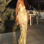 Velira Maxi Dress Geltona ir Aukso Maxi Suknelė