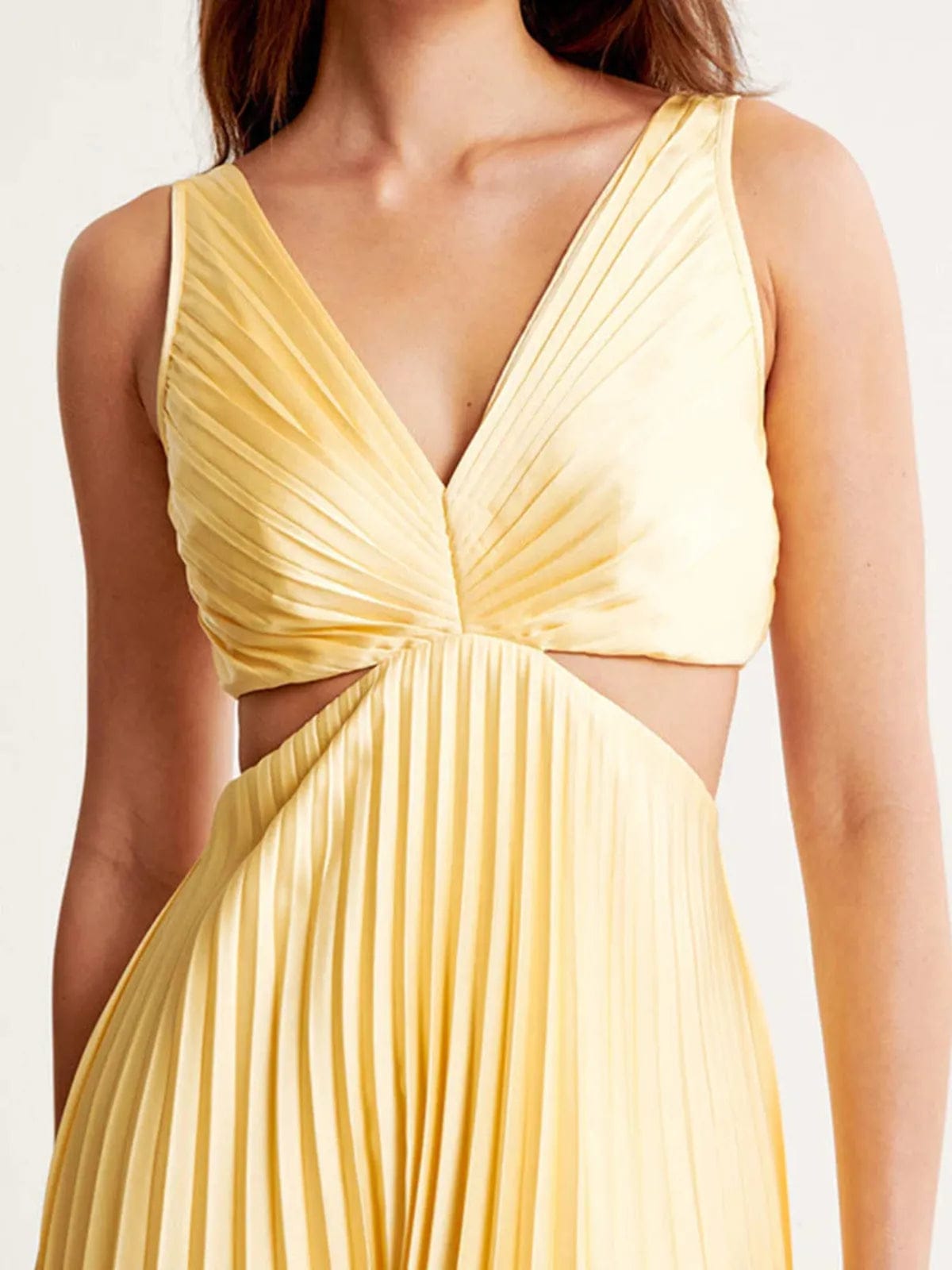 Velira Maxi Dress Geltona Plisuota Vasaros Šventės Maxi Suknelė