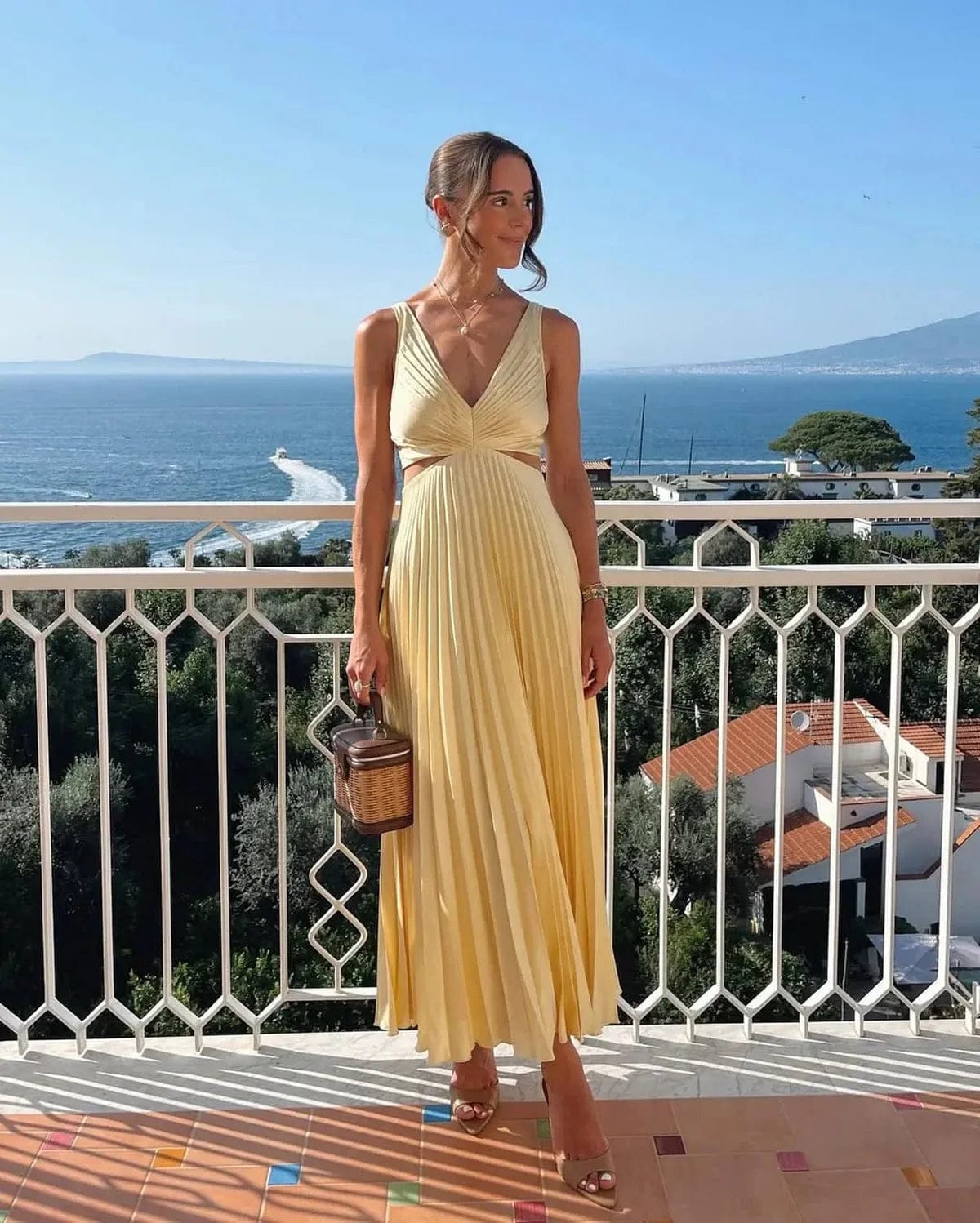 Velira Maxi Dress Geltona / S Geltona Plisuota Vasaros Šventės Maxi Suknelė
