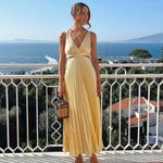Velira Maxi Dress Geltona / S Geltona Plisuota Vasaros Šventės Maxi Suknelė