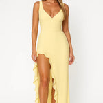 Velira Maxi Dress Geltona / S Raukšlėta V formos maksi suknelė