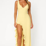 Velira Maxi Dress Geltona / S Raukšlėta V formos maksi suknelė
