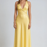 Velira Maxi Dress Geltona / S Satinė Halter Maxi Suknelė