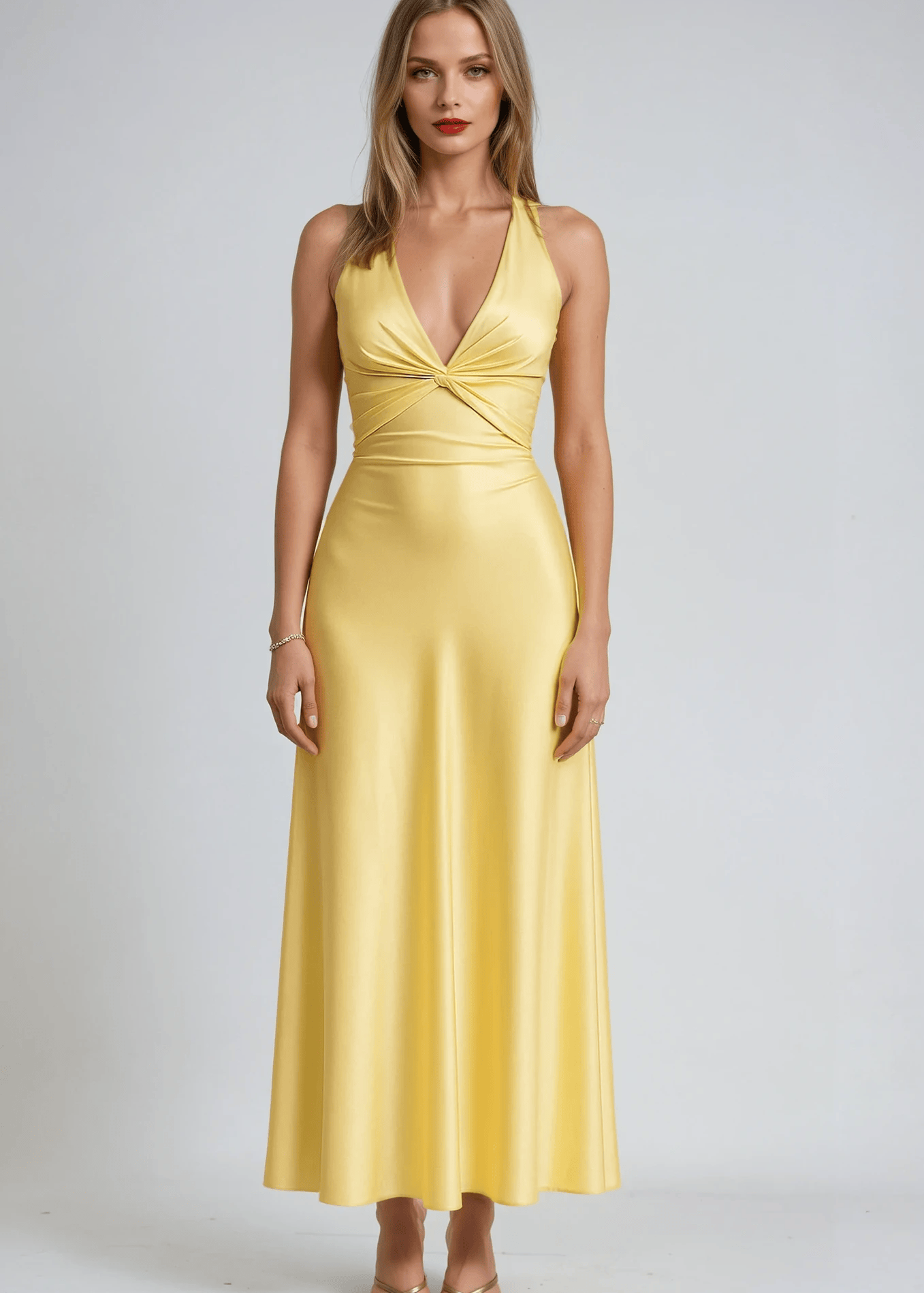 Velira Maxi Dress Geltona / S Satinė Halter Maxi Suknelė