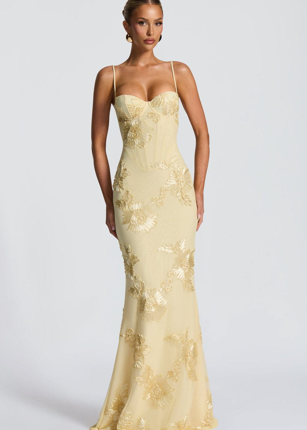 Velira Maxi Dress Geltona / XS Gėlių žakardo korseto maksi suknelė