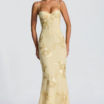 Velira Maxi Dress Geltona / XS Gėlių žakardo korseto maksi suknelė