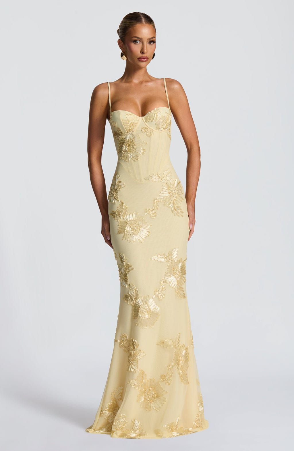 Velira Maxi Dress Geltona / XS Gėlių žakardo korseto maksi suknelė