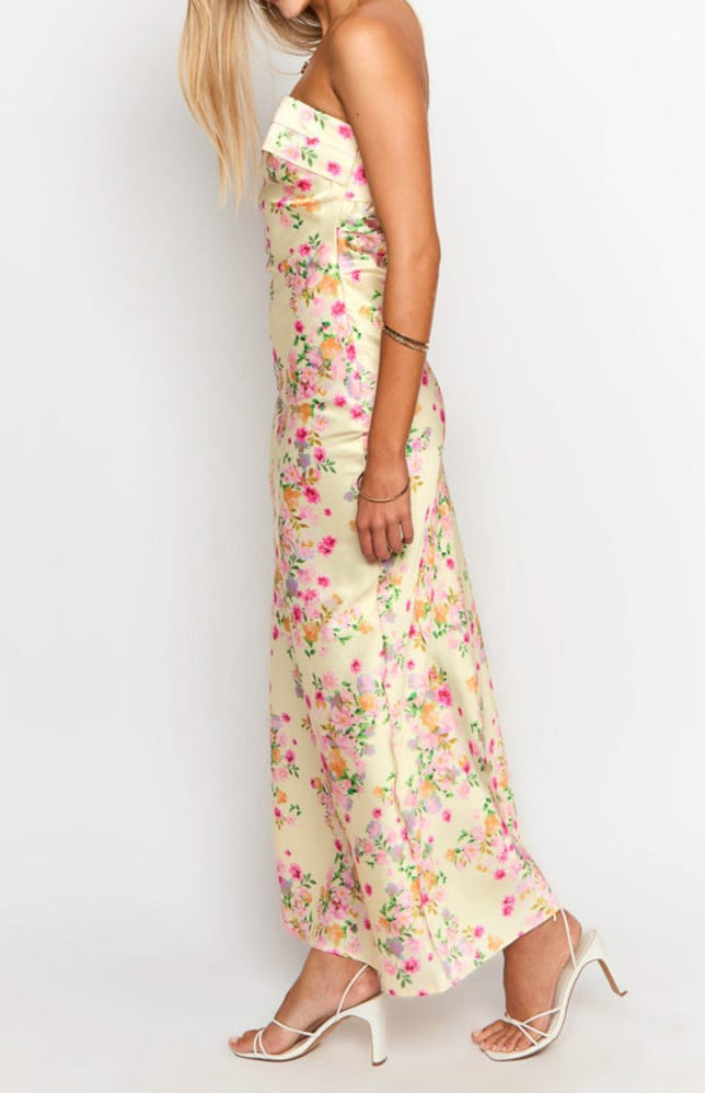 Velira Maxi Dress Geltonas Vasaros Žydėjimo Maxi Suknelė