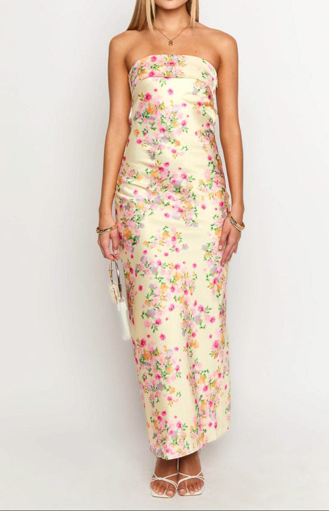 Velira Maxi Dress Geltonas Vasaros Žydėjimo Maxi Suknelė