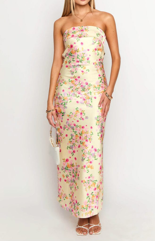 Velira Maxi Dress Geltonas Vasaros Žydėjimo Maxi Suknelė