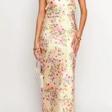 Velira Maxi Dress Geltonas Vasaros Žydėjimo Maxi Suknelė