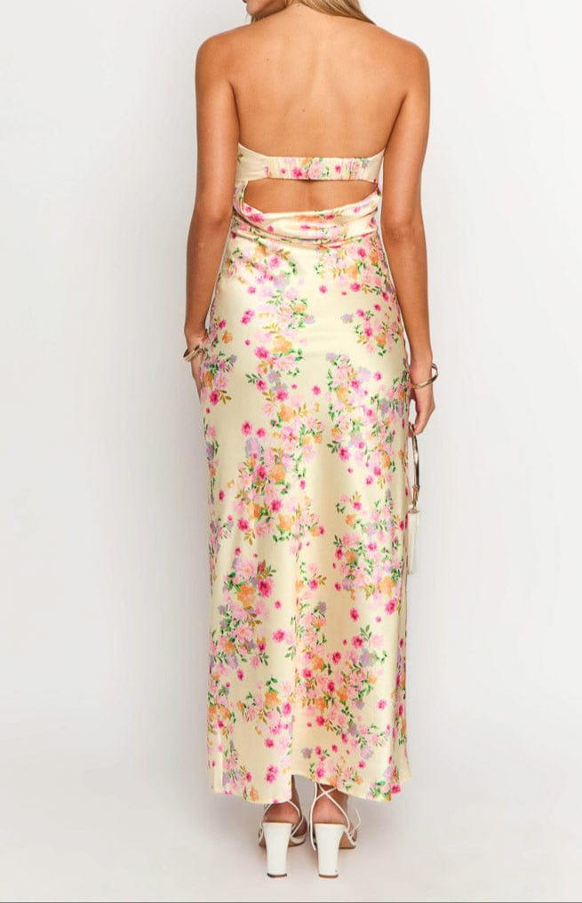 Velira Maxi Dress Geltonas Vasaros Žydėjimo Maxi Suknelė