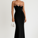 Velira Maxi Dress Juoda / S Gėlių Siuvinėta Vasaros Nakties Maxi Suknelė