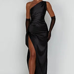 Velira Maxi Dress Juoda / S Satino vakarinė ilga suknelė