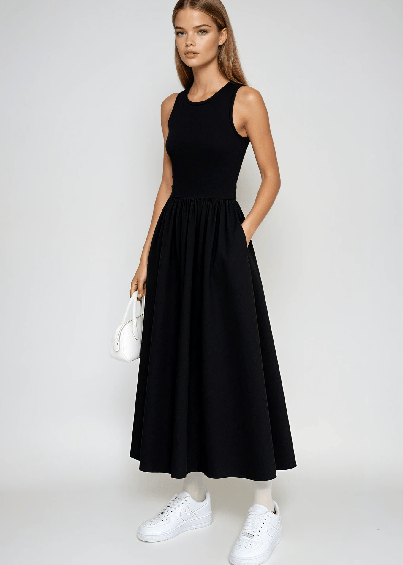 Velira Maxi Dress Juoda / Vienas dydis Be rankovių medvilnės mišinio maksi suknelė