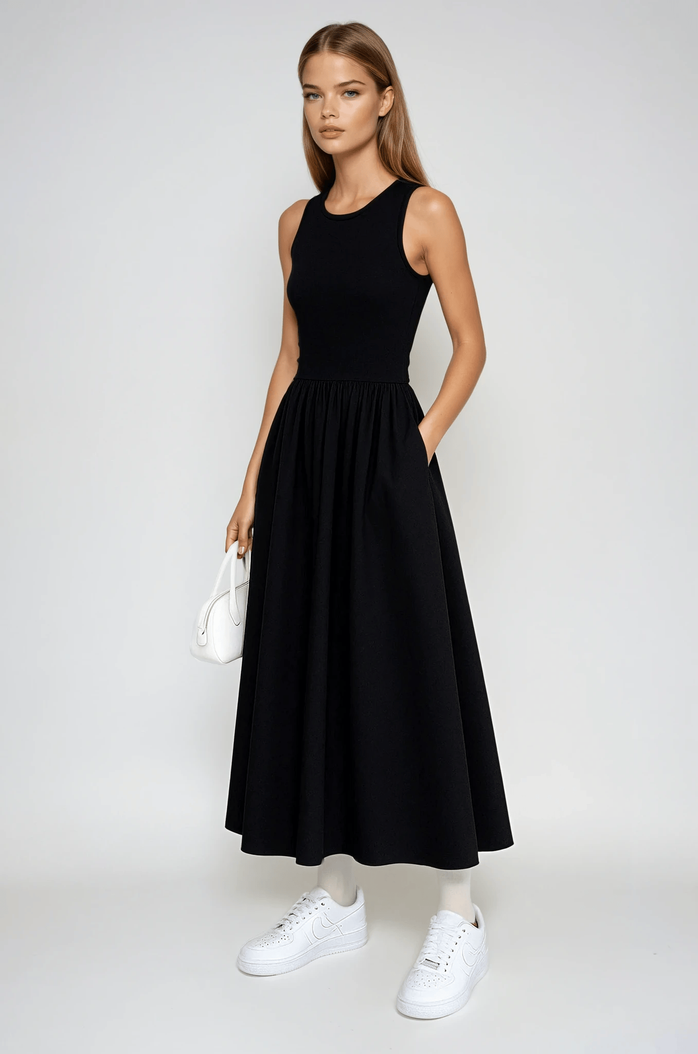 Velira Maxi Dress Juoda / Vienas dydis Be rankovių medvilnės mišinio maksi suknelė