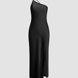 Velira Maxi Dress Juoda / XS Atvira Nugaros Satino Maxi Suknelė
