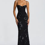 Velira Maxi Dress Juoda / XS Gėlių žakardo korseto maksi suknelė