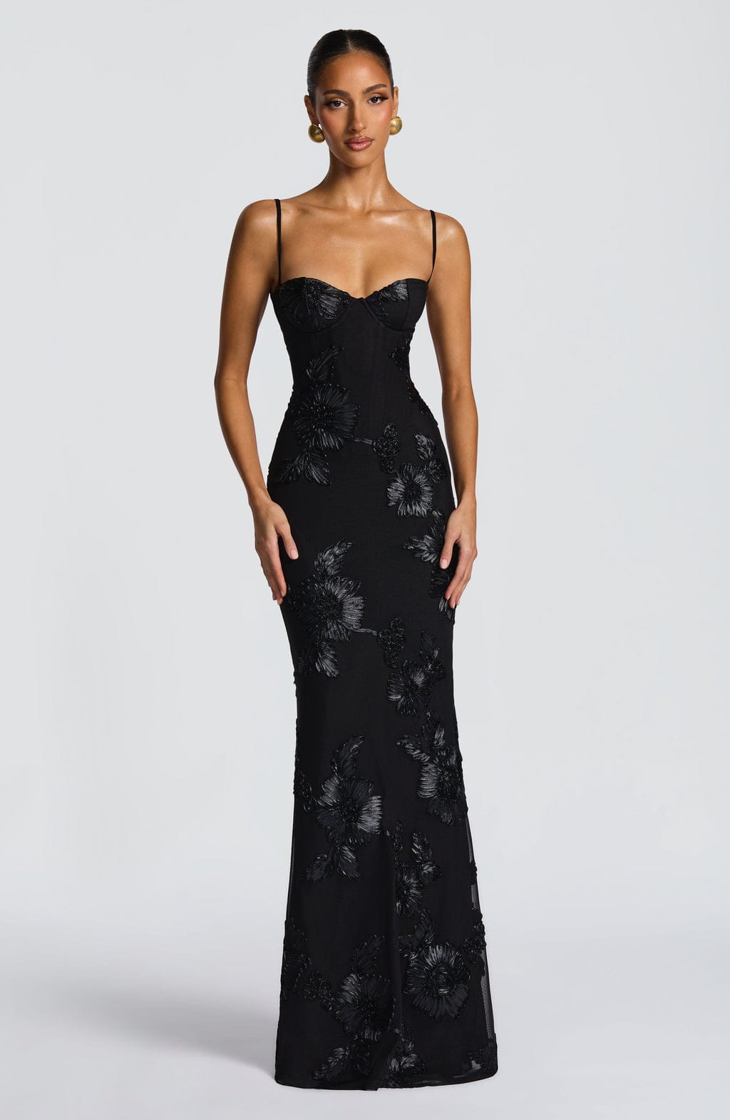Velira Maxi Dress Juoda / XS Gėlių žakardo korseto maksi suknelė