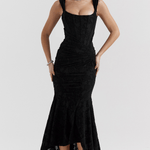Velira Maxi Dress Juoda / XS Nėriniuotas Korsetas Maxi Suknelė