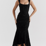 Velira Maxi Dress Juoda / XS Nėriniuotas Korsetas Maxi Suknelė