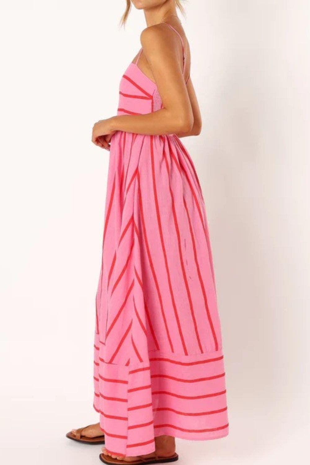 Velira Maxi Dress Juostuota diržinė vasaros paplūdimio maksi suknelė