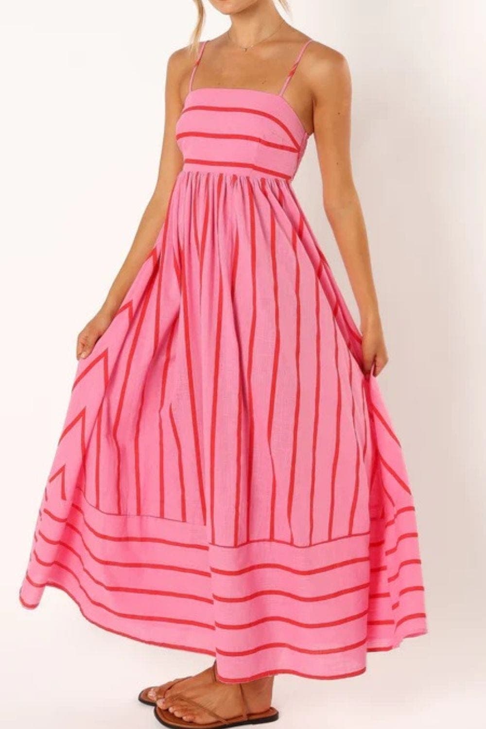 Velira Maxi Dress Juostuota diržinė vasaros paplūdimio maksi suknelė