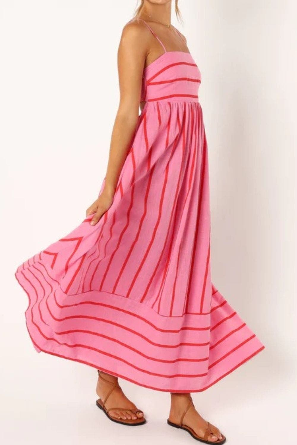 Velira Maxi Dress Juostuota diržinė vasaros paplūdimio maksi suknelė