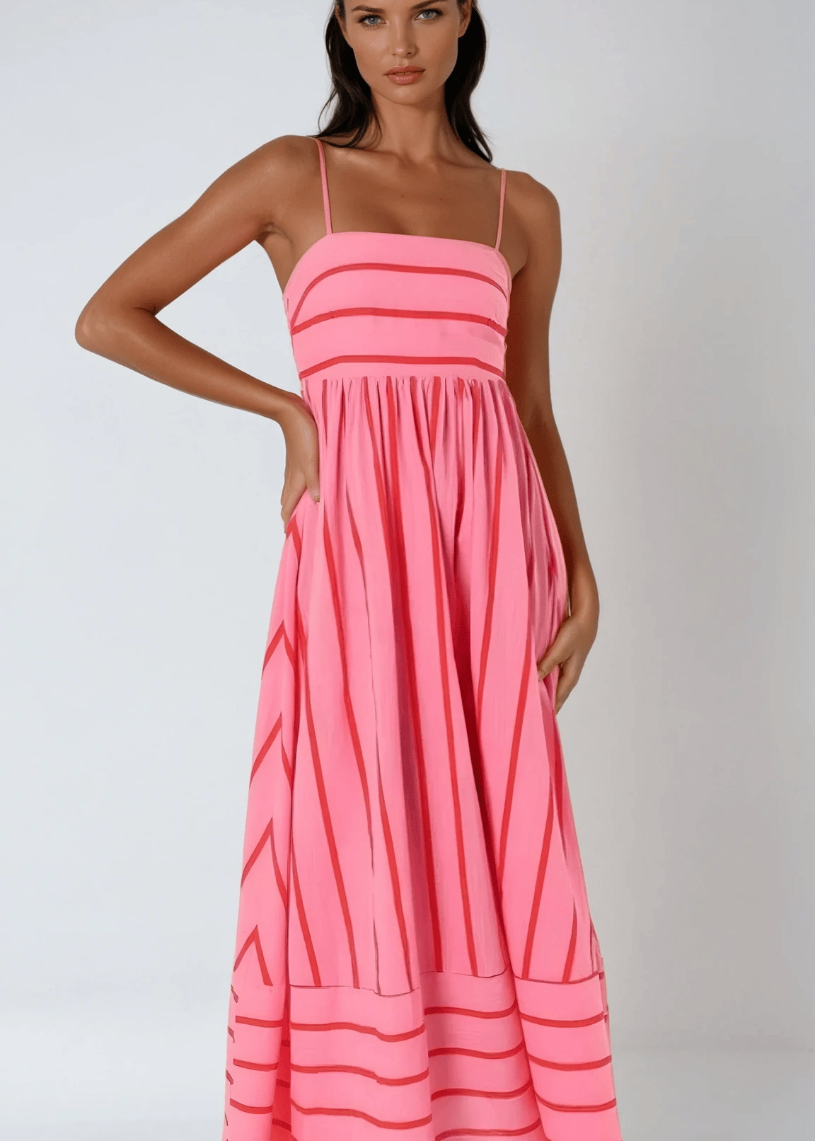 Velira Maxi Dress Juostuota diržinė vasaros paplūdimio maksi suknelė