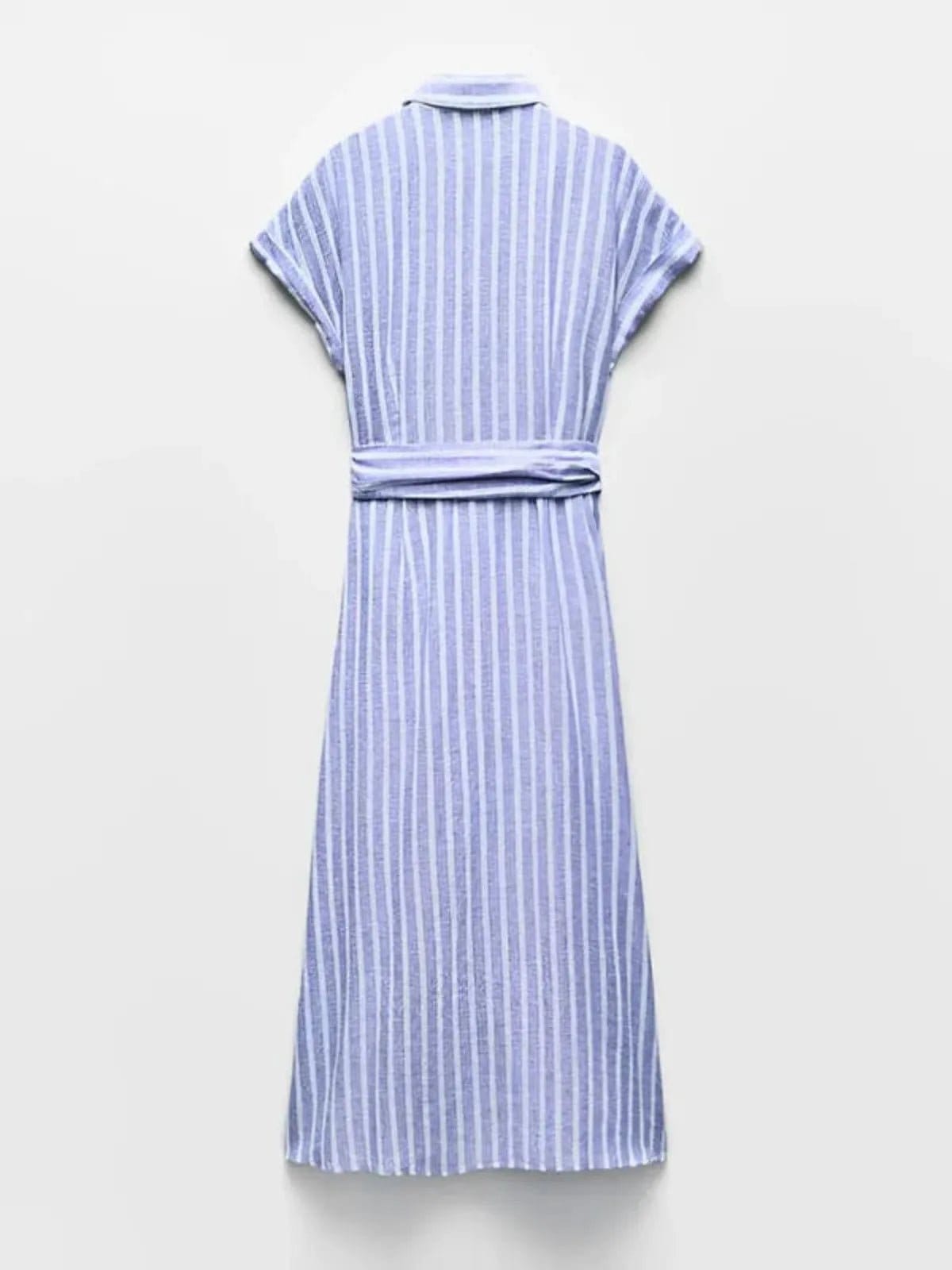 Velira Maxi Dress Juostuotas lino mišinio darbo maxi suknelė su diržu
