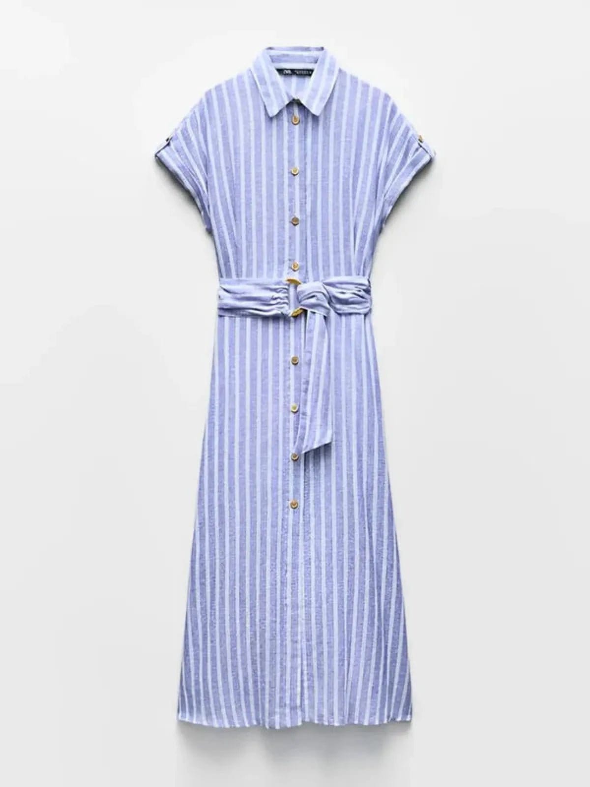 Velira Maxi Dress Juostuotas lino mišinio darbo maxi suknelė su diržu