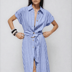 Velira Maxi Dress Juostuotas lino mišinio darbo maxi suknelė su diržu